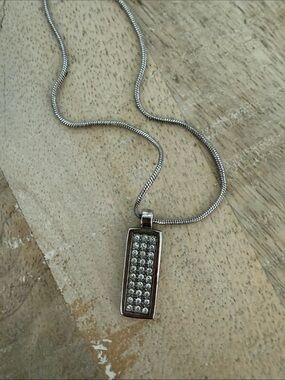 Dior Silver Crystal Pave Bar Pendant Necklace